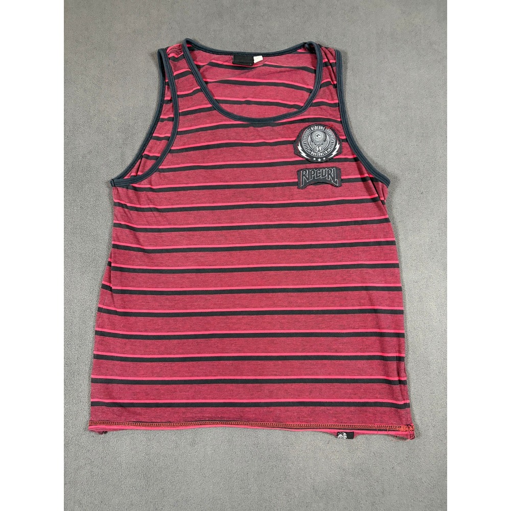 Rip Curl Tank Top Mens Medium Red Black Striped Surfer Patch Cotton